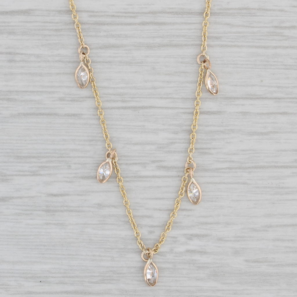 Gray New 0.50ctw Diamond Station Necklace 14k Yellow Gold 16-18" Adjustable Chain