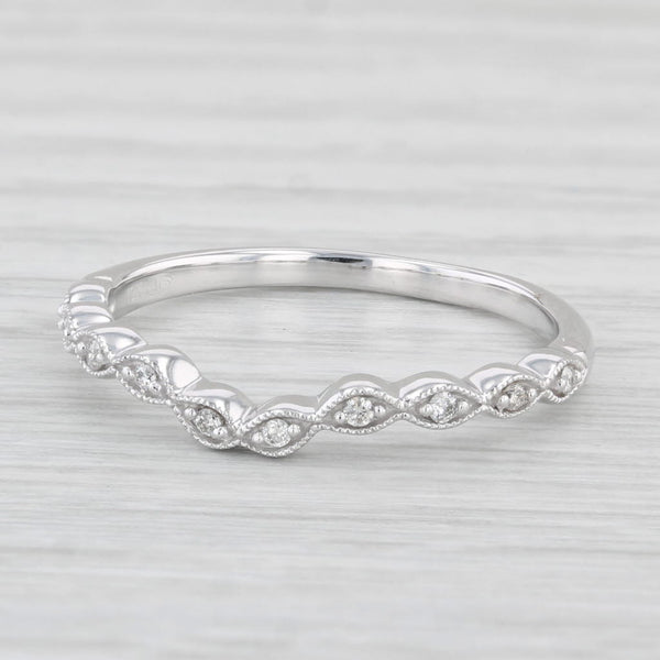 Diamond Contoured V Stackable Ring 10k White Gold Wedding Band Size 8