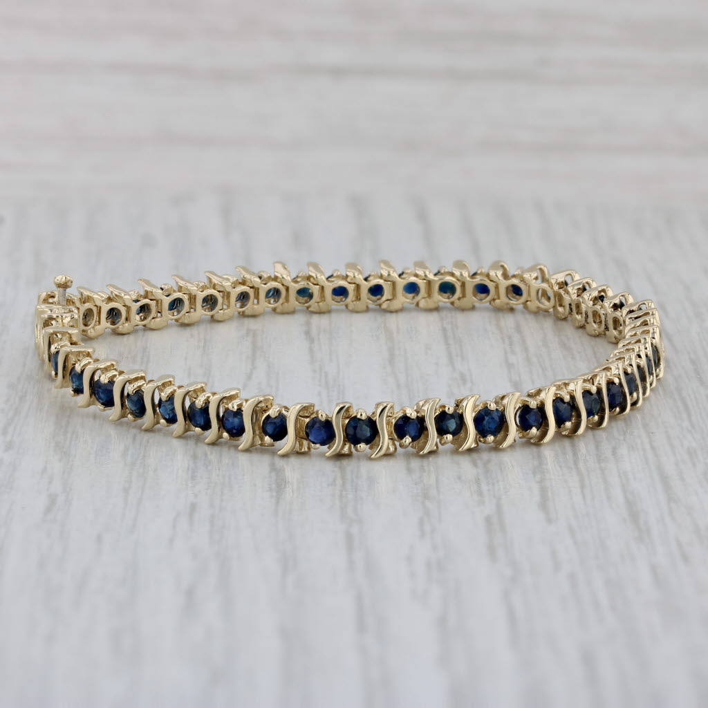 Gray 4ctw Blue Sapphire Tennis Bracelet 14k Yellow Gold 7" 5mm