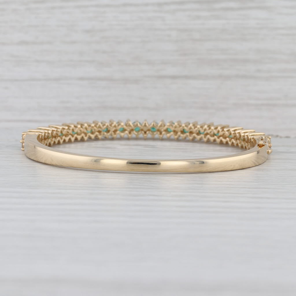 New 3.35ctw Emerald Diamond Bangle Bracelet 14k Yellow Gold 6.5" Hinged