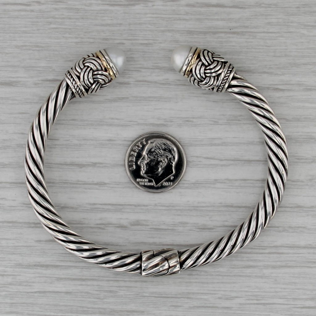 Effy Cultured Pearl Cuff Bracelet Sterling Silver 18k Gold 7.25" Hinged