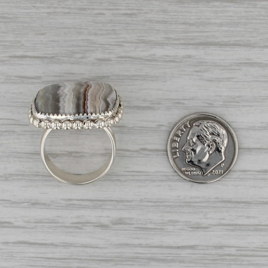 Lace Agate Chalcedony Ring Sterling Silver Size 6 Statement