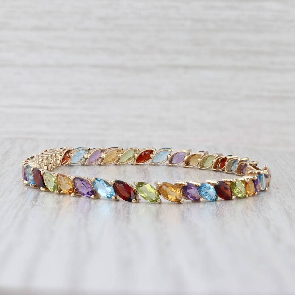 10ctw Gemstone Tennis Bracelet 14k Gold Amethyst Topaz Garnet Peridot Citrine 7"