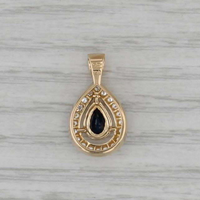 0.85ctw Pear Blue Sapphire Diamond Halo Teardrop Pendant 18k Yellow Gold