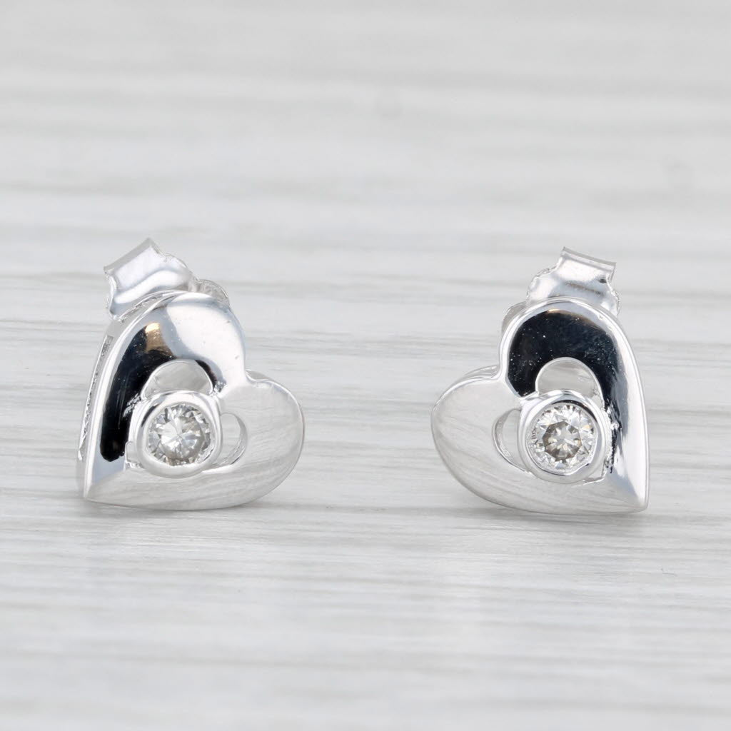 Light Gray Diamond Solitaire Heart Stud Earrings 14k White Gold