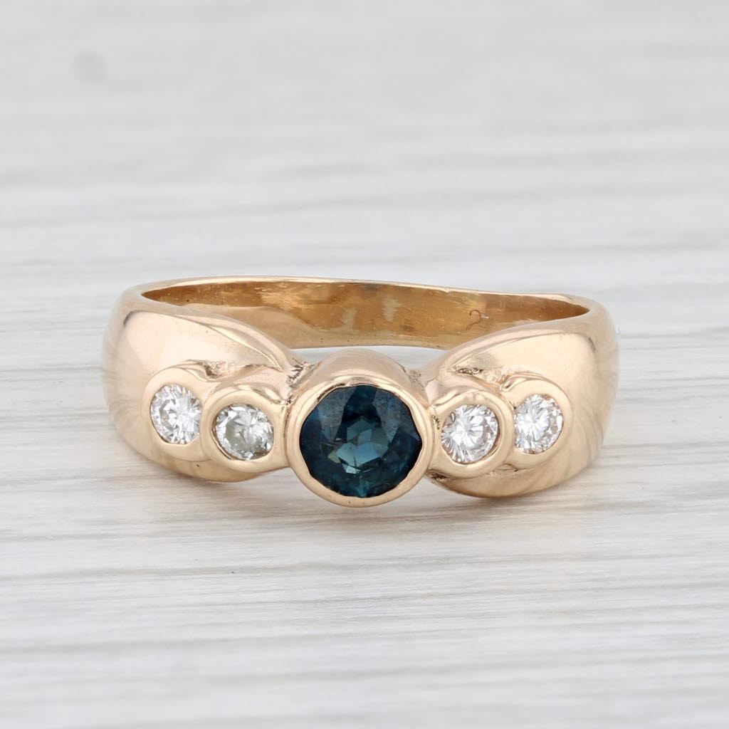 Light Gray 0.59ctw Blue Sapphire Diamond Ring 14k Yellow Gold Size 5.75 Engagement