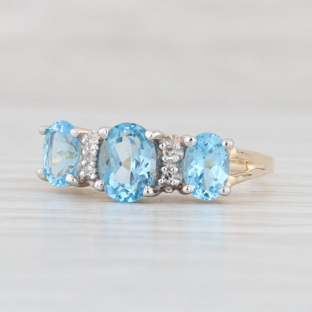 Light Gray 2.15ctw Blue Topaz 3-Stone Ring 14k White Gold Size 7.75 Diamond Accents