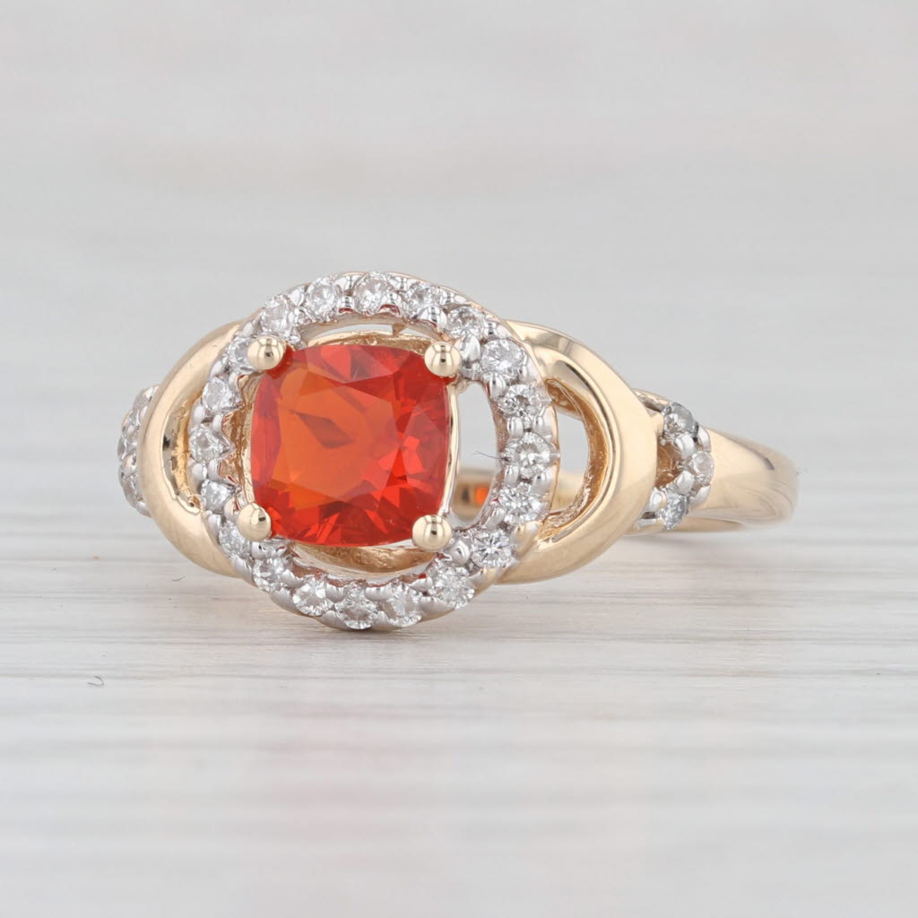 Light Gray Orange Fire Opal Diamond Halo Ring 14k Yellow Gold Size 6.5