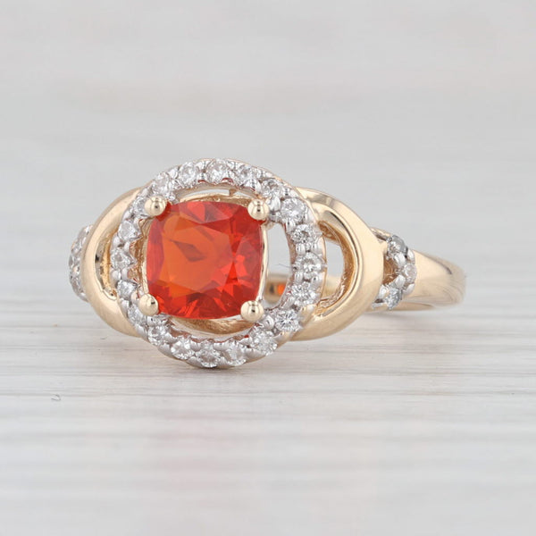 Orange Fire Opal Diamond Halo Ring 14k Yellow Gold Size 6.5
