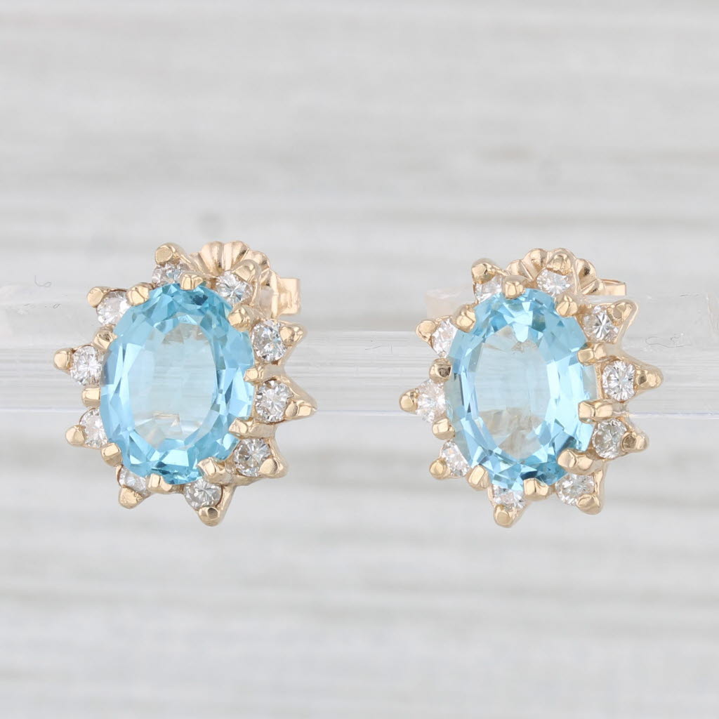 Light Gray 4.64ctw Blue Topaz Diamond Halo Stud Earrings 14k Yellow Gold