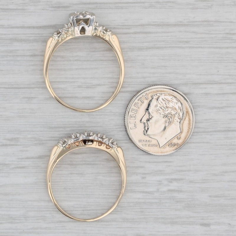 Vintage 0.20ctw Diamond Engagement Ring Wedding Bridal Set 14k Gold Size 8.25