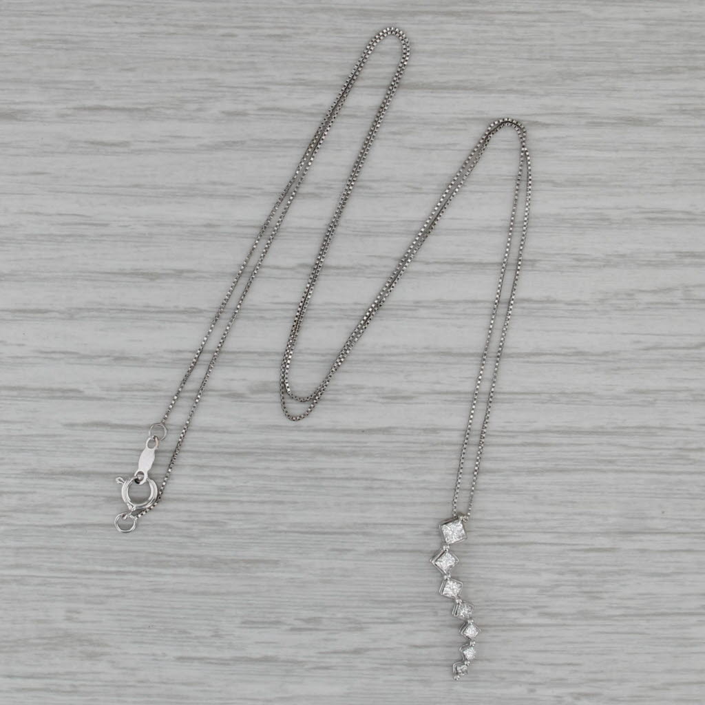 0.60ctw Graduated Diamond Journey Pendant Necklace 14k White Gold 21" Box Chain
