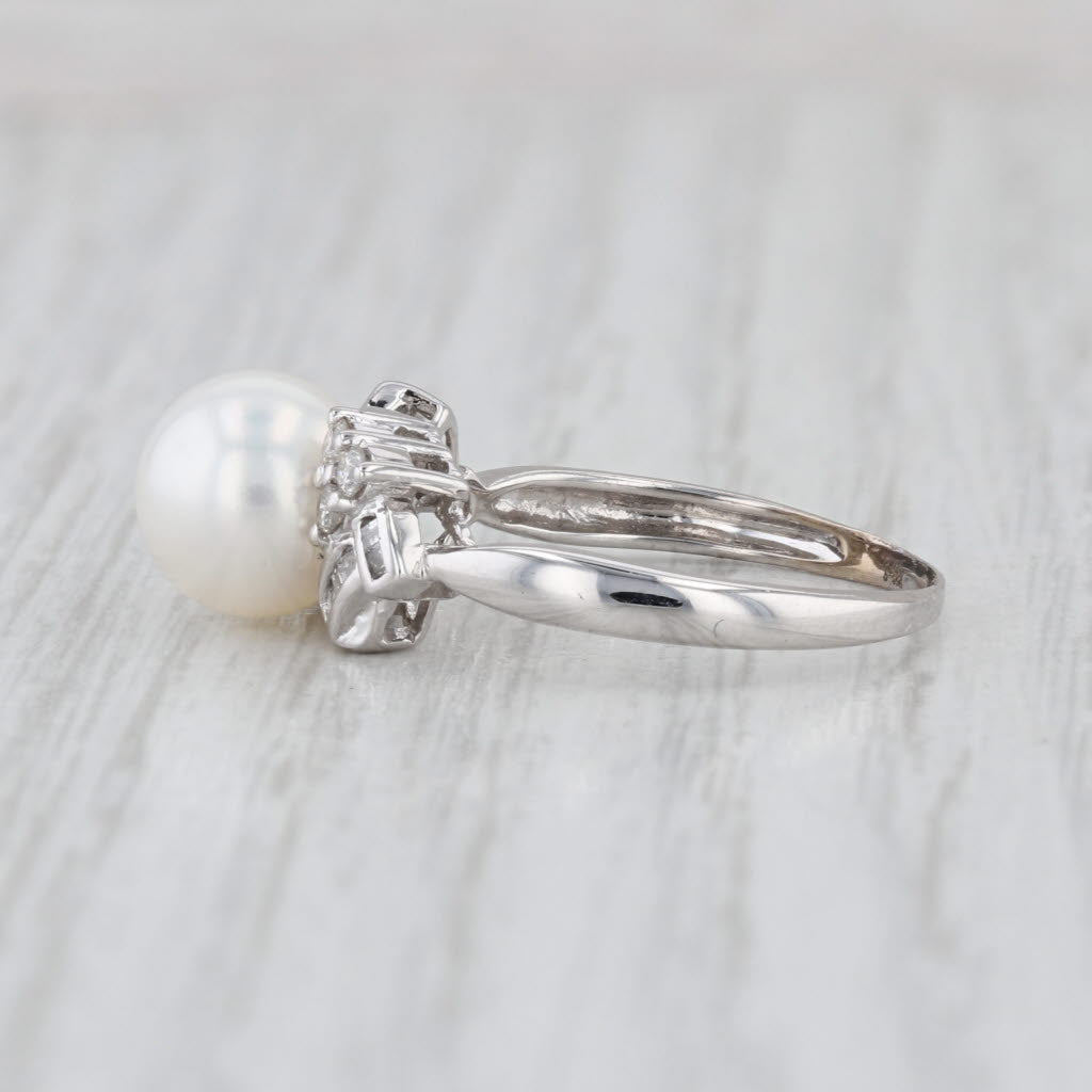 Cultured Pearl 0.17ctw Diamond Ring 14k White Gold Size 7