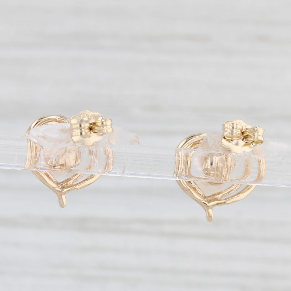 Light Gray Cultured Pearl Diamond Heart Stud Earrings 14k Yellow Gold