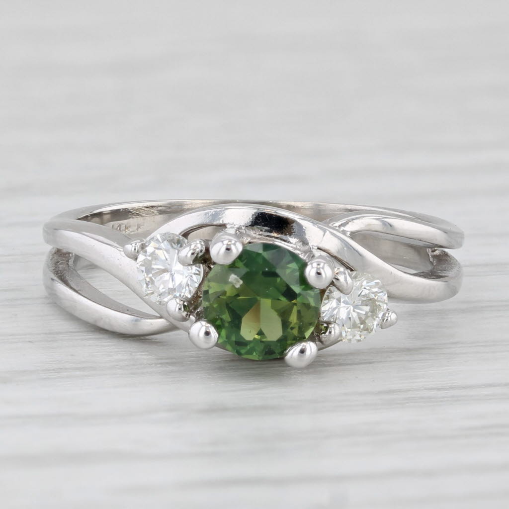 Light Gray 0.84ctw Green Sapphire Diamond Bypass Ring 14k White Gold Size 5.5