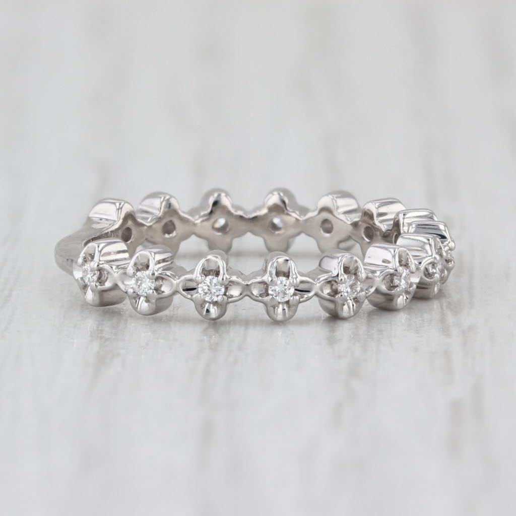 0.18ctw Diamond Wedding Anniversary Band 18k White Gold Stackable Size 6.5