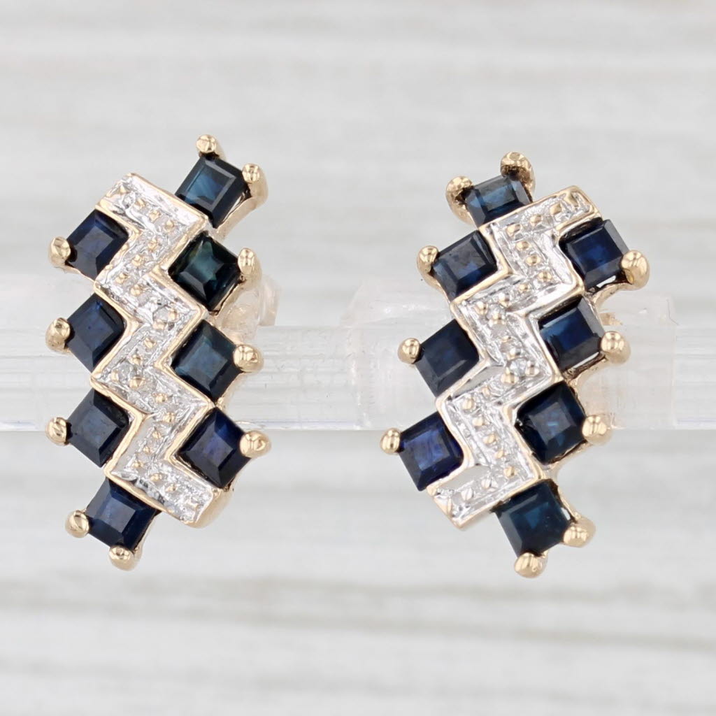 Light Gray 1.20ctw Blue Sapphire Diamond Drop Earrings 10k Yellow Gold