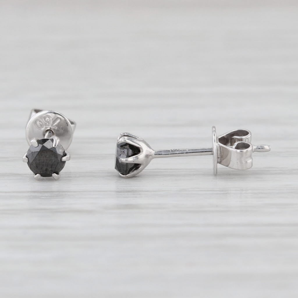 0.30ctw Black Diamond Stud Earrings 18k White Gold Round Solitaire Studs