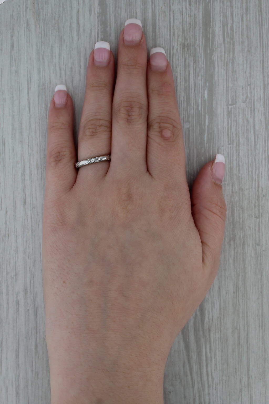 Diamond Accented Ring Platinum Size 6.75 Stackable Wedding Band