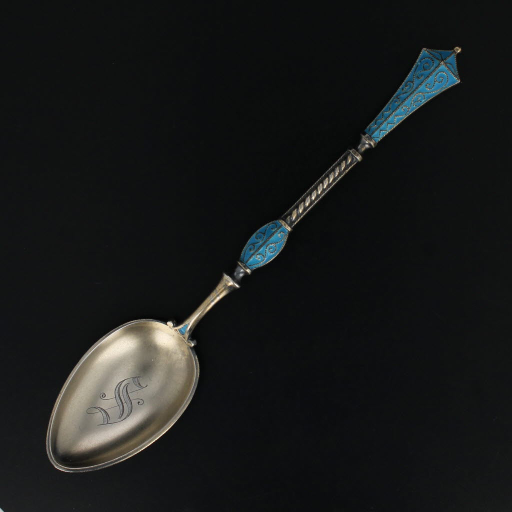 Black David Andersen Dragestil Spoon Teaspoon Sterling Silver Norway Enamel Monogram