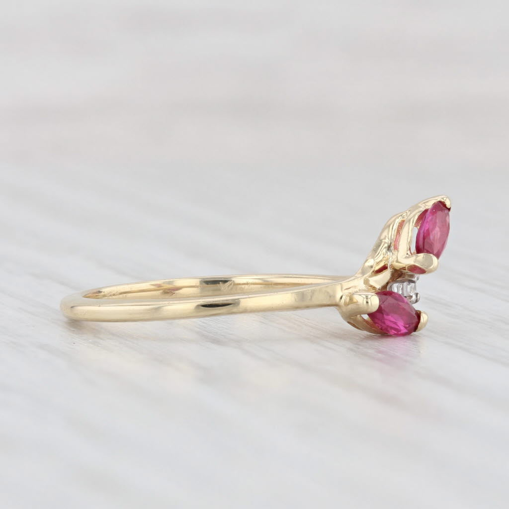 Light Gray 0.40ctw Ruby Diamond Bypass Ring 14k Yellow Gold Size 6