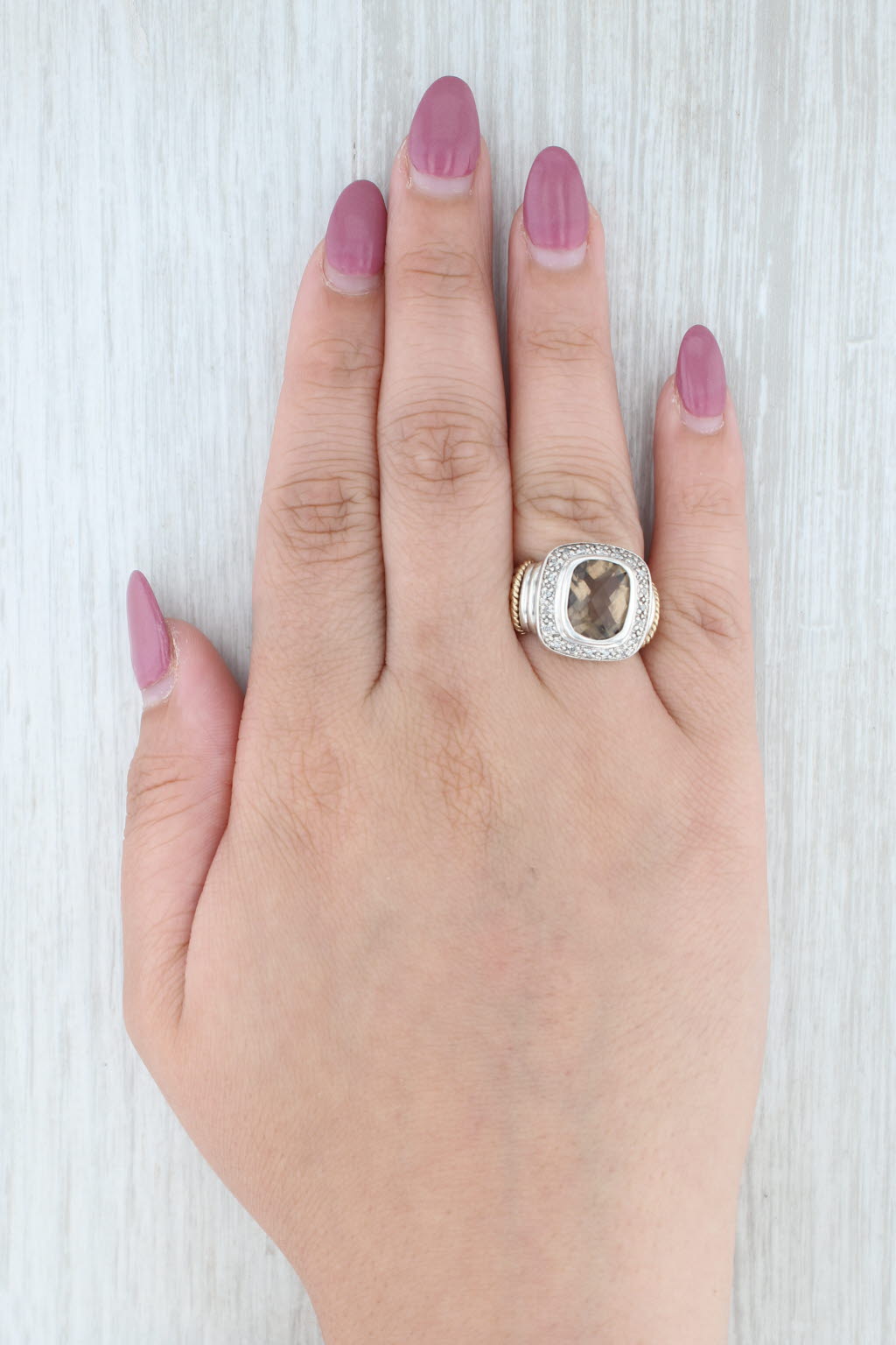 Light Gray 4.60ct Smoky Quartz Diamond Halo Ring Sterling Silver Size 6.5 Cocktail