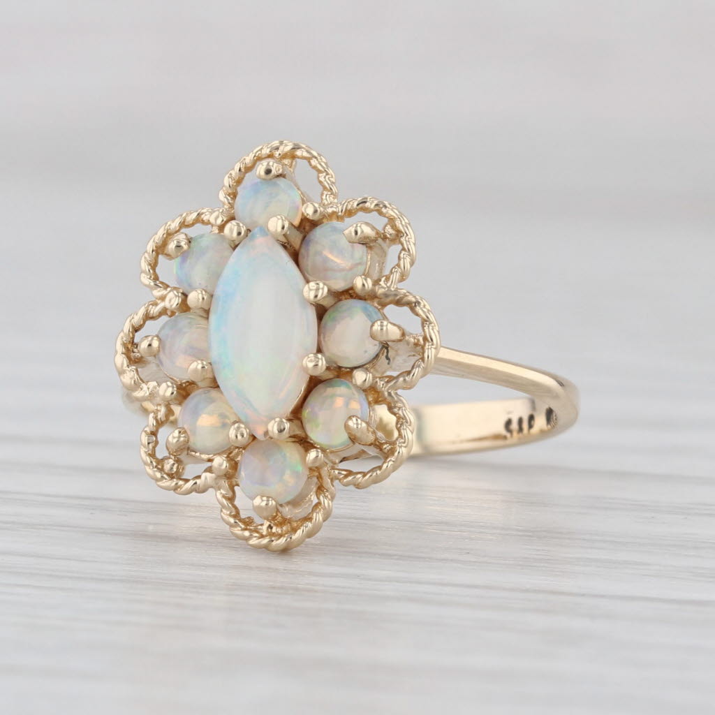 Vintage Opal Cabochon Halo Ring 10k Yellow Gold Size 5.25