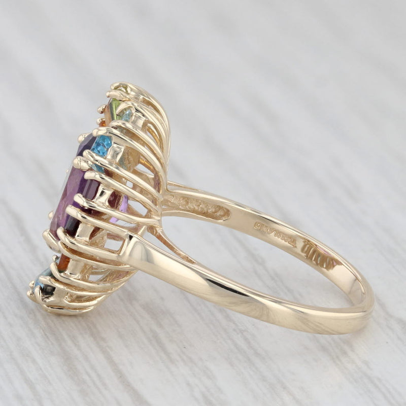 Amethyst Multi Stone Rainbow Halo 10k Yellow Gold Size 8 Ring Cocktail