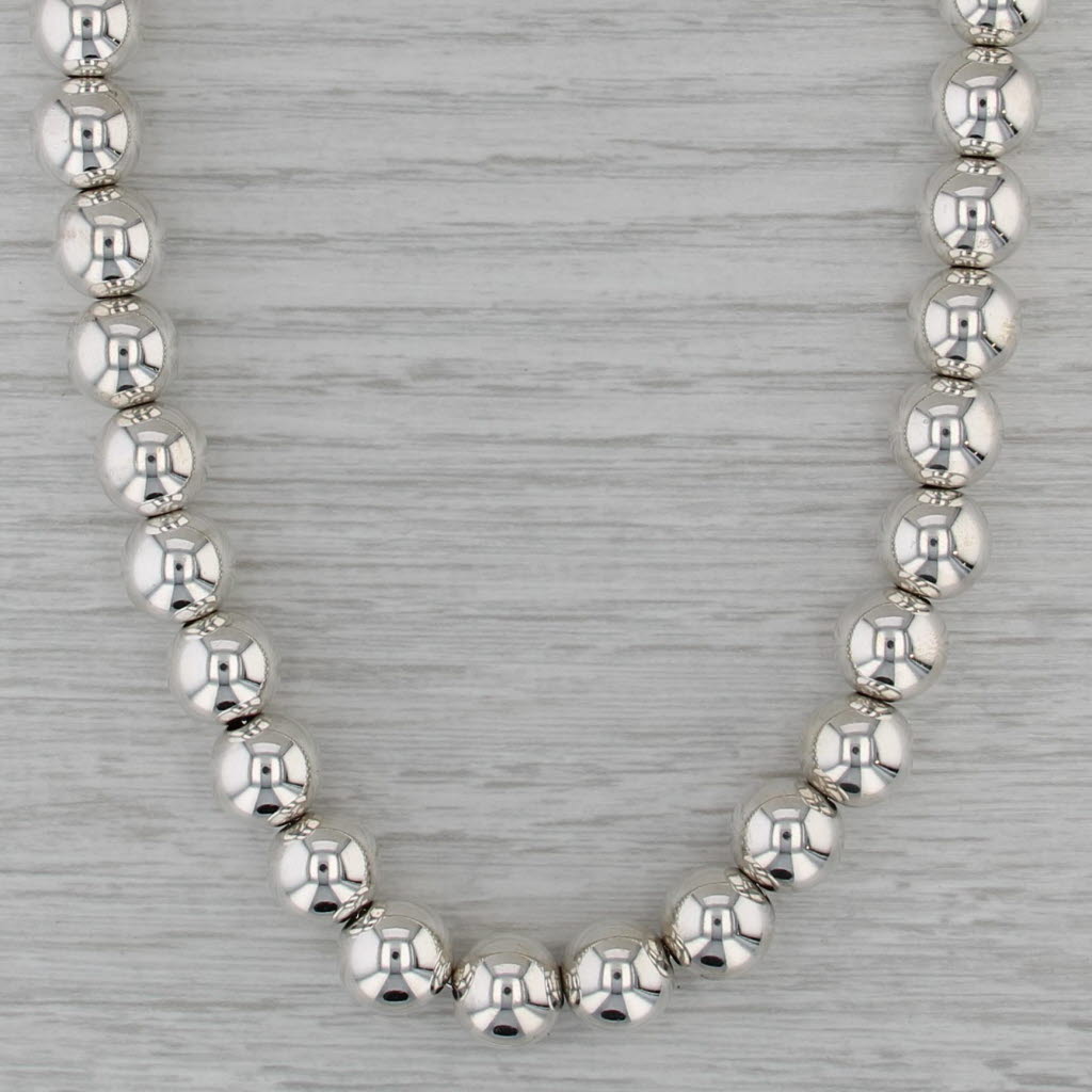 Tiffany & Co Bead Necklace w/ Pouch Sterling Silver 18" 9.9mm