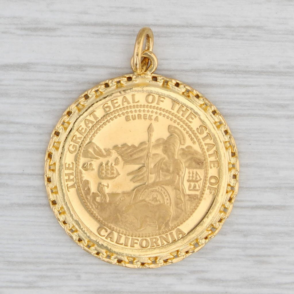 Gray 1992 California Gold Coin Pendant 9999 1/4 oz 21k Bezel Great Seal Bear