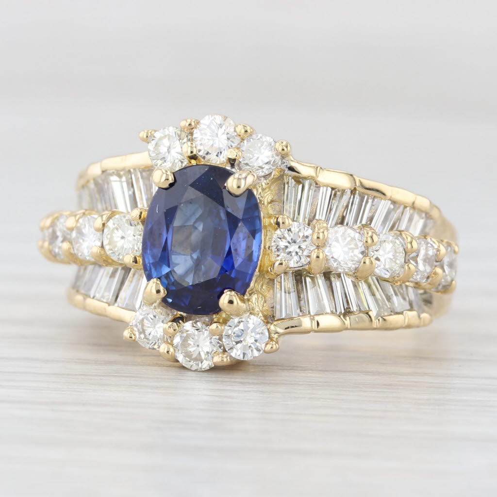 Light Gray 3.44ctw Blue Sapphire Diamond Ring 18k Yellow Gold Bridal Set Size 8.5