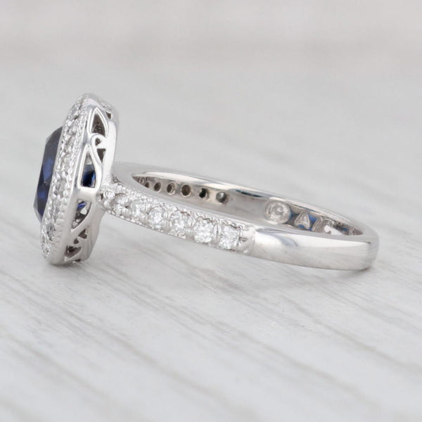 Light Gray 2.10ctw Lab created Blue Sapphire Diamond Halo Ring 14k Gold Size 5 Engagement