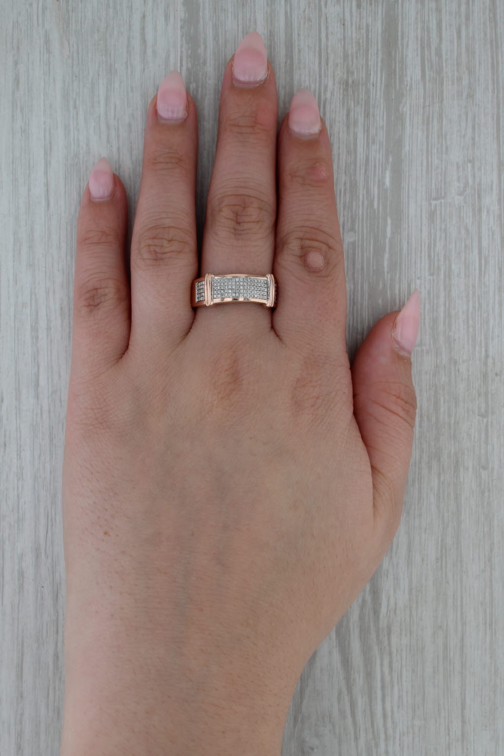 0.25ctw Oval Diamond Men's Ring 10k Rose Gold Size 12 Wedding Band