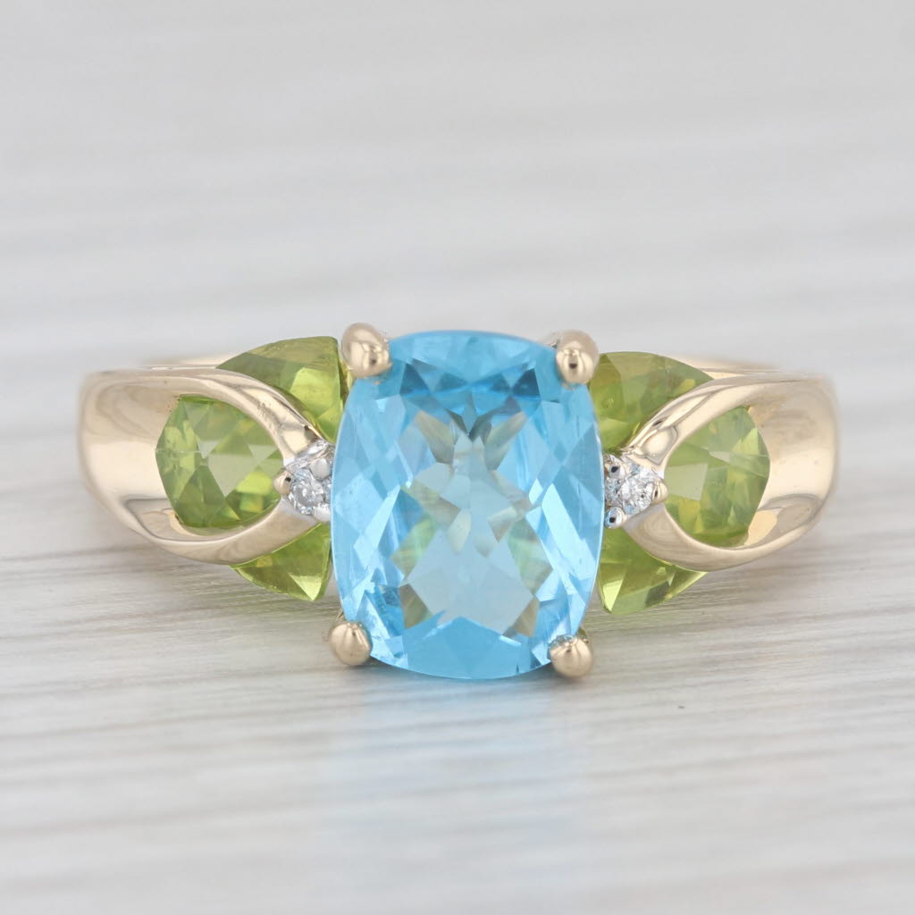 Light Gray 6.02ctw Blue Topaz Peridot Diamond Ring 14k Yellow Gold Size 7 Cathedral