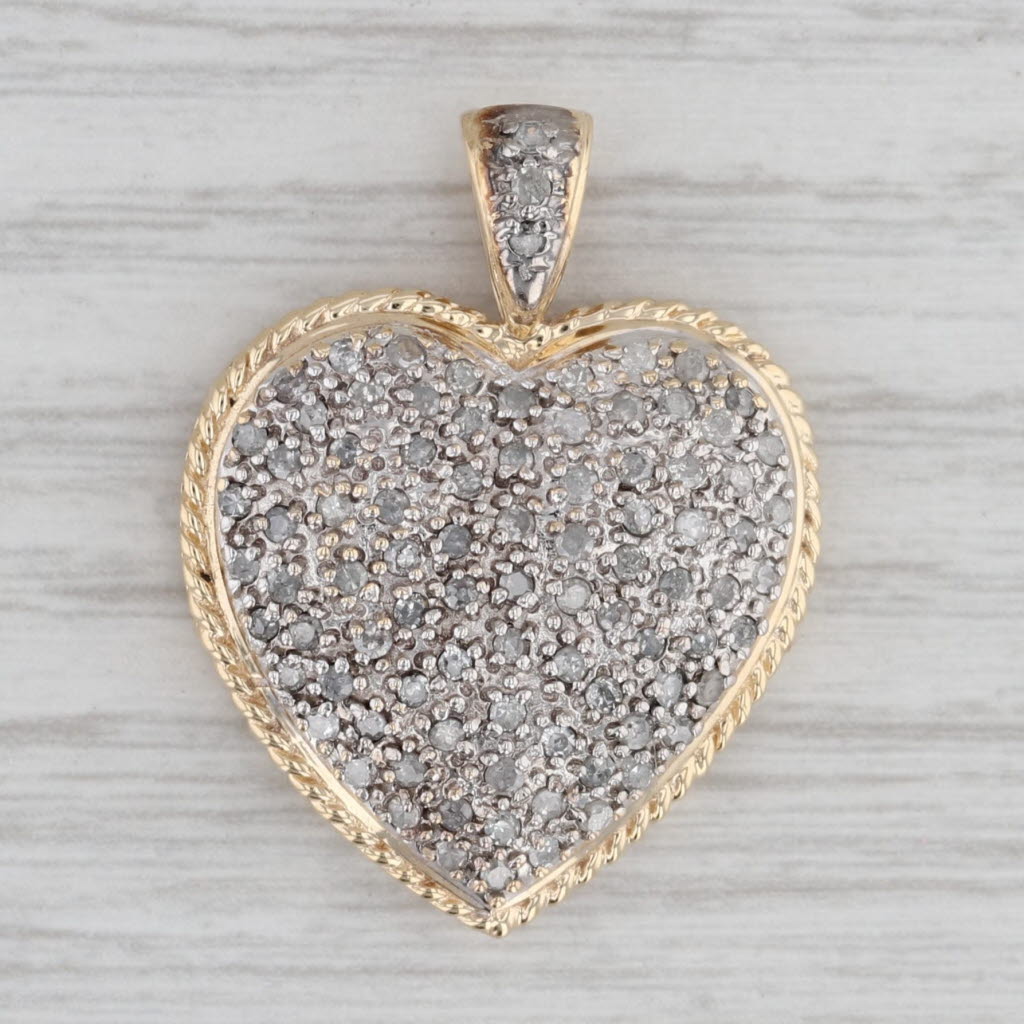 Gray 0.70ctw Pave Diamond Heart Pendant 10k Yellow Gold Vintage Keepsake