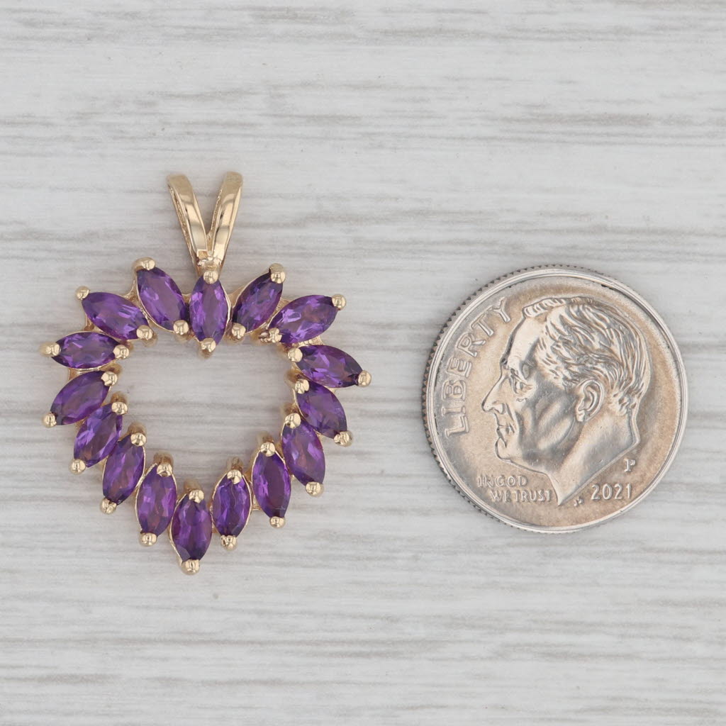 Gray 2.20ctw Amethyst Open Heart Pendant 10k Yellow Gold