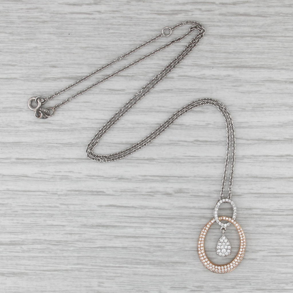 0.52ctw Diamond Interlocking Ovals Pendant Necklace 14k Gold 16-18" Cable Chain