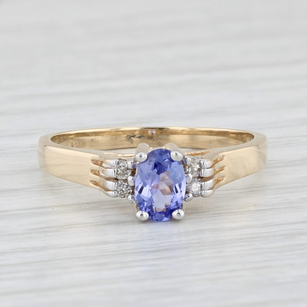 Light Gray 0.56ctw Oval Tanzanite Diamond Ring 14k Yellow Gold Size 7