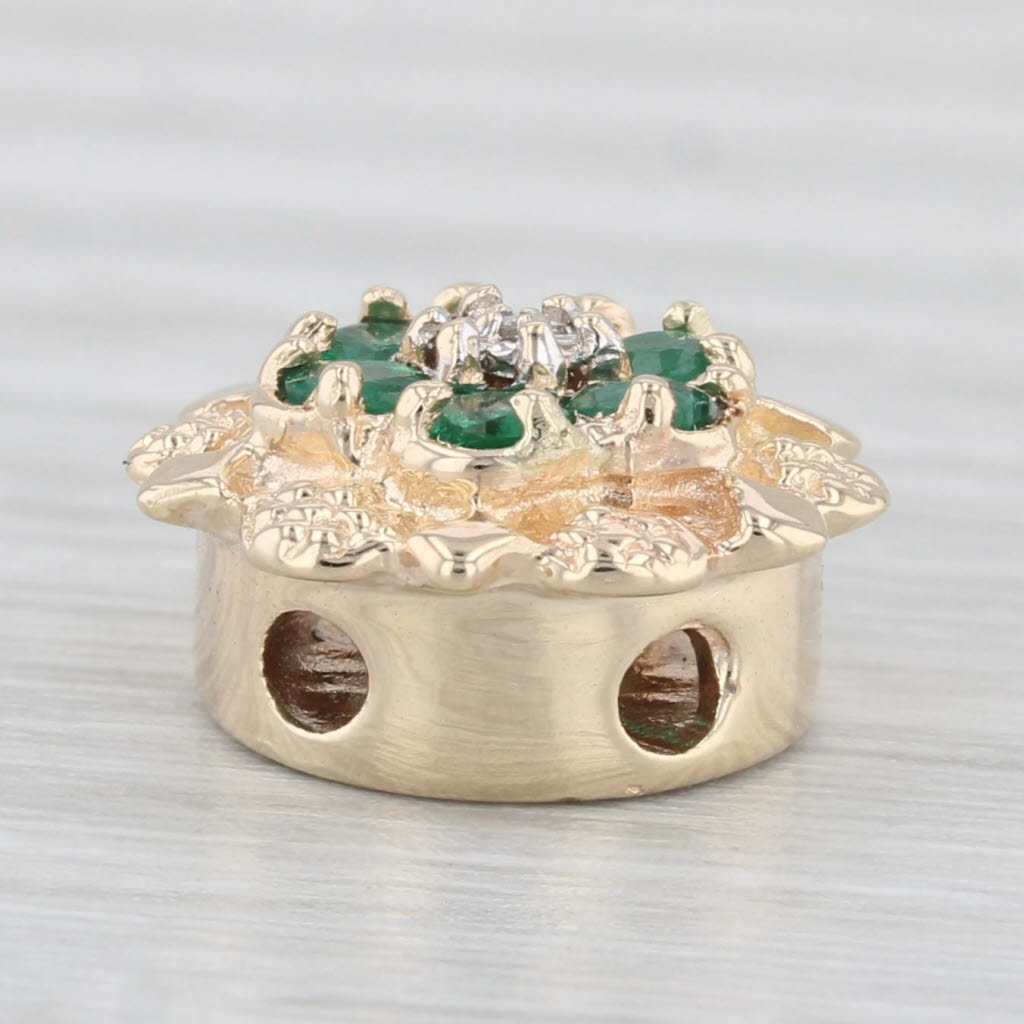 Light Gray 0.40ctw Emerald Flower Slide Charm 14k Gold Vintage Richard Klein May Birthstone