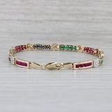 2.85ctw Emerald Ruby Sapphire Diamond Bracelet 10k Gold 7" 4.5mm
