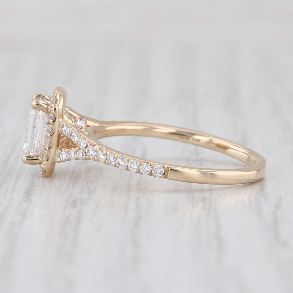 1.09ctw Emerald Cut Lab Created Diamond Halo Engagement Ring 14k Gold Size 7