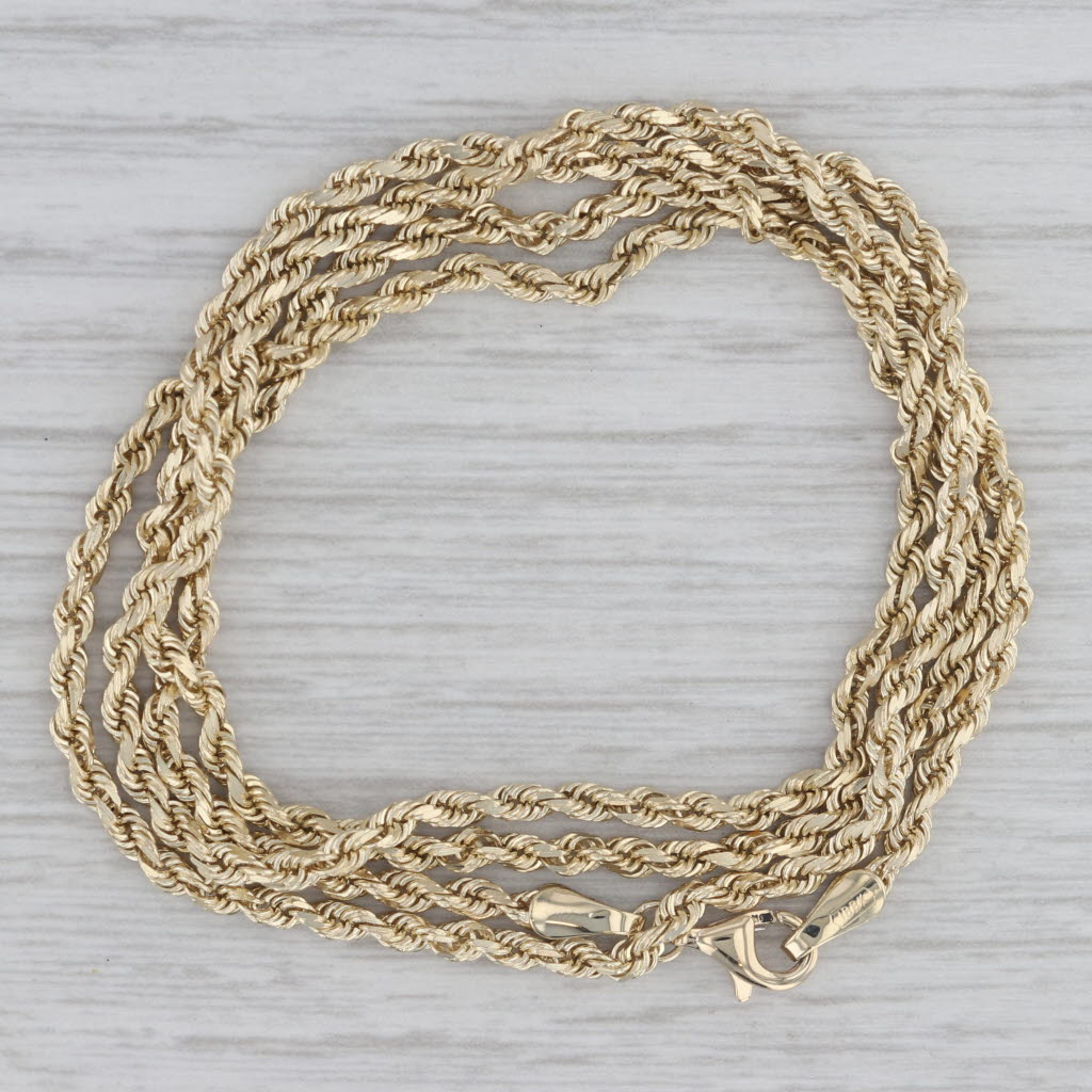 Gray Rope Chain Necklace 10k Yellow Gold 23.75" 2.3mm