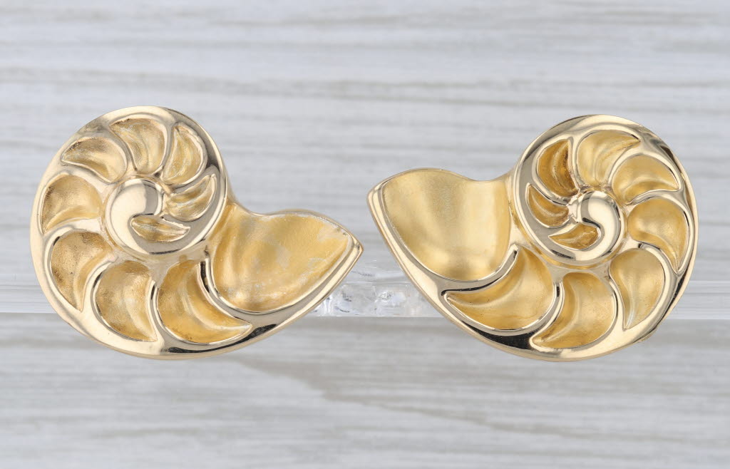Conch Shell Statement Earrings 18k Yellow Gold Omega Backs Nautical French