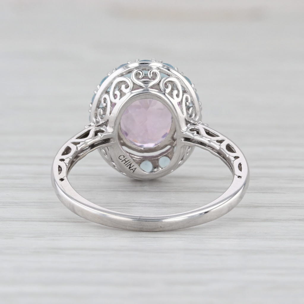 2.70ctw Oval Pink Kunzite Blue Apatite Halo Ring 14k White Gold Size 6.25