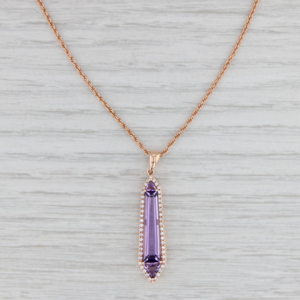 Light Gray New Allison Kaufman 2.84ctw Amethyst Diamond Halo Pendant Necklace 14k Rose Gold