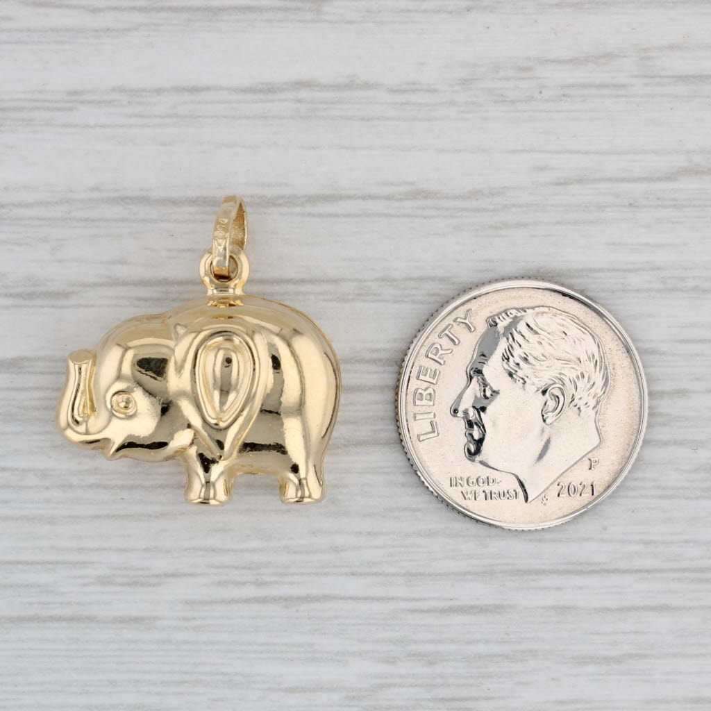 Gray 3D Elephant Charm 18k Yellow Gold Good Luck Pendant Animal Jewelry