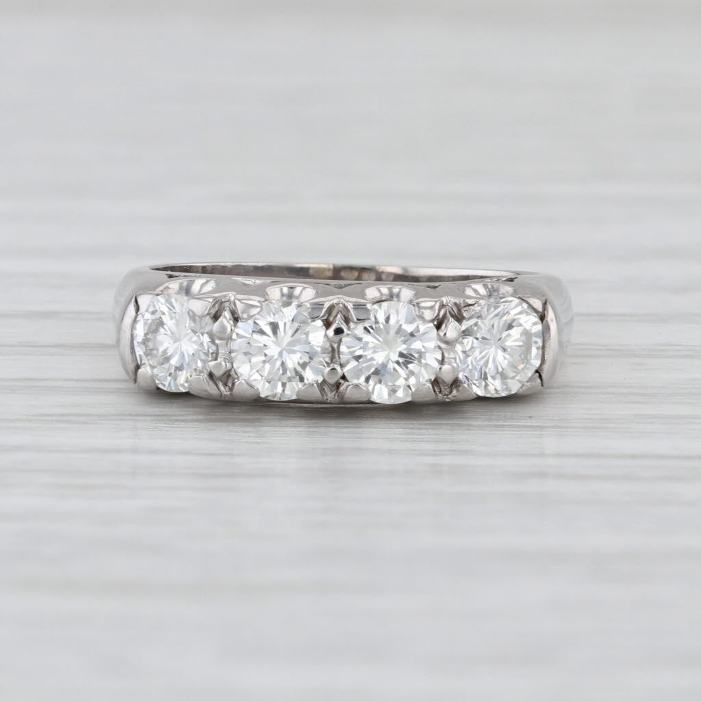 Vintage 0.90ctw Diamond Wedding Band 14k White Gold Stackable Annivesary Ring