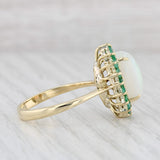 Light Gray Oval Cabochon Opal 0.90ctw Emerald Halo Ring 14k Yellow Gold Size 10