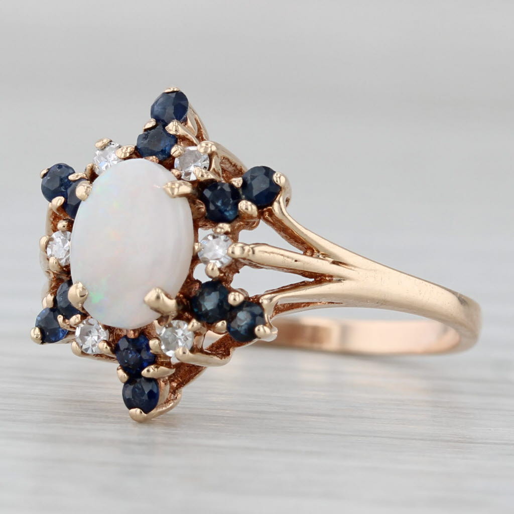 Gray Opal Blue Sapphire Diamond Ring 10k Yellow Gold Size 7