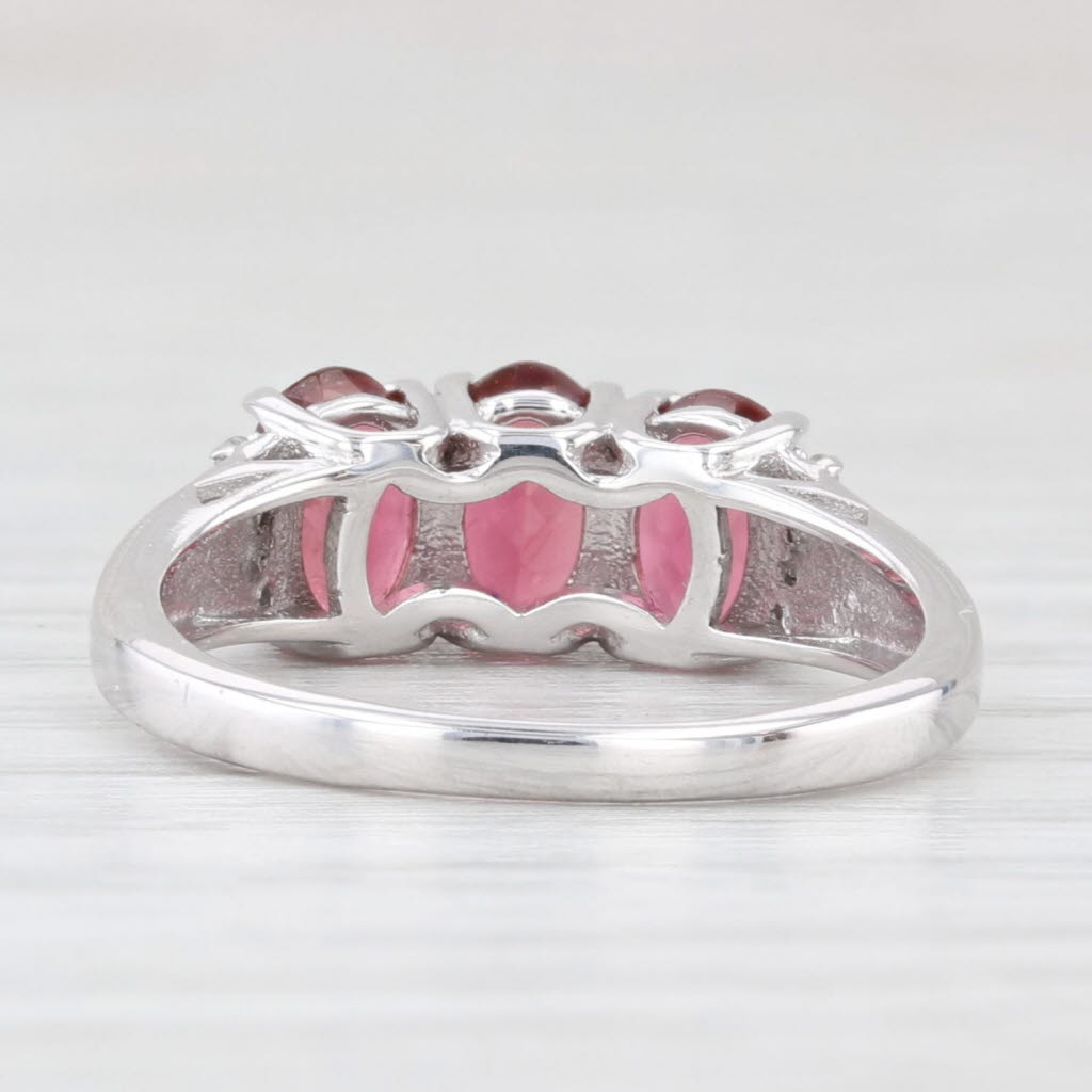 Light Gray 1.41ctw Rubellite 3-Stone Ring 10k White Gold Size 5.25 Diamond Accents